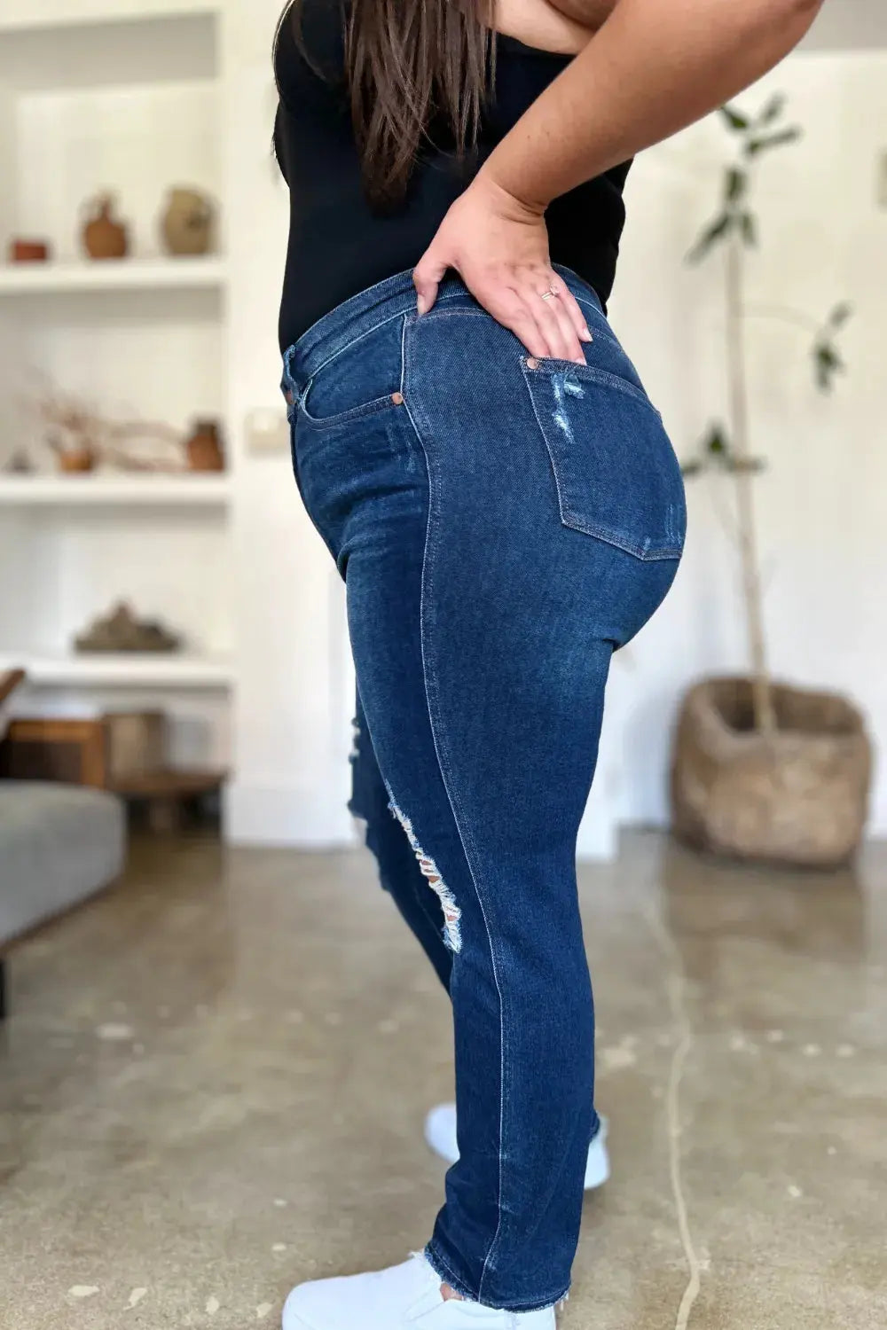Judy Blue Full Size High Waist Rigid Magic Heavy Destroy Straight Jeans by Judy Blue