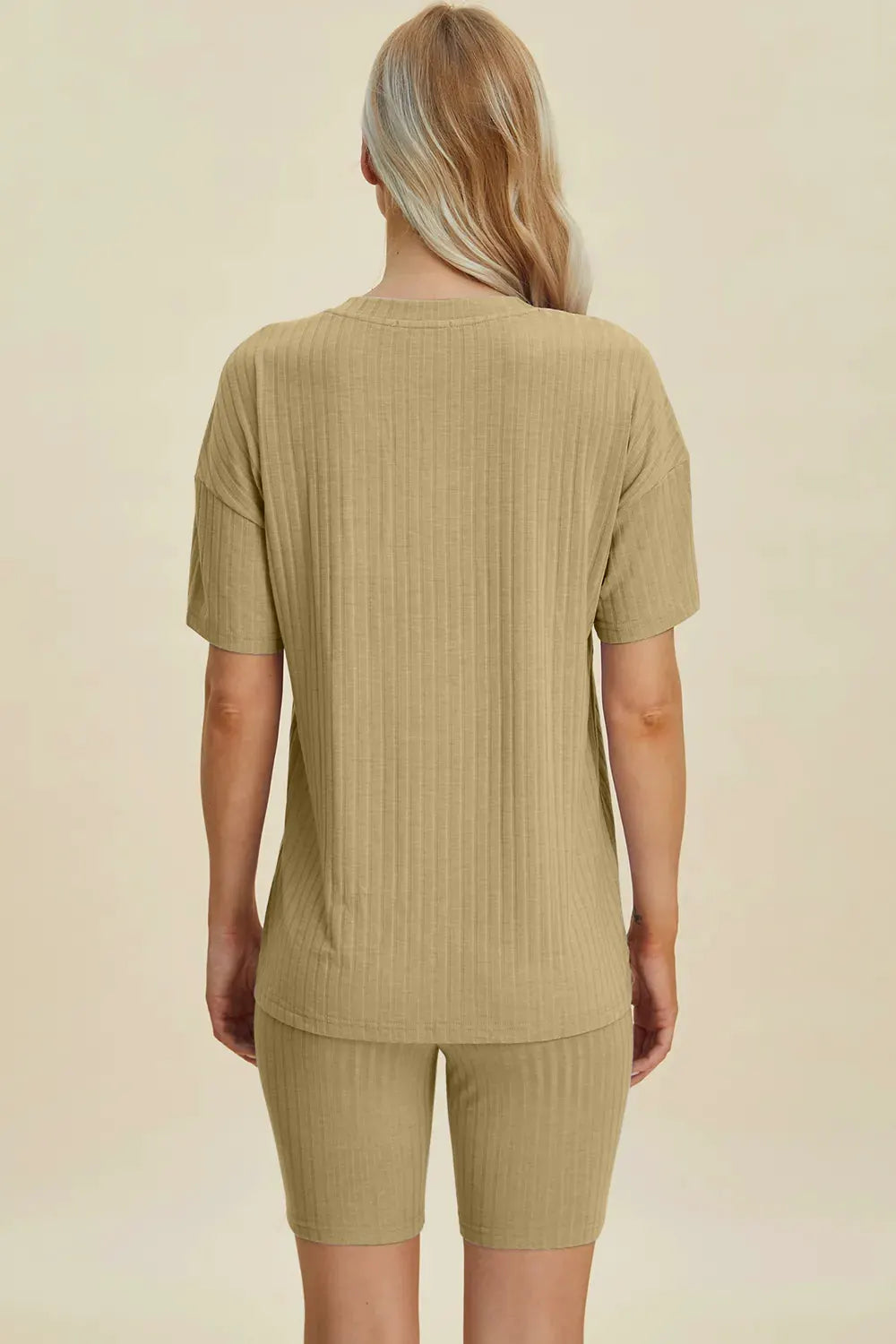 Basic Bae Full Size Ribbed V-Neck Short Sleeve Top and Shorts Set by Basic Bae