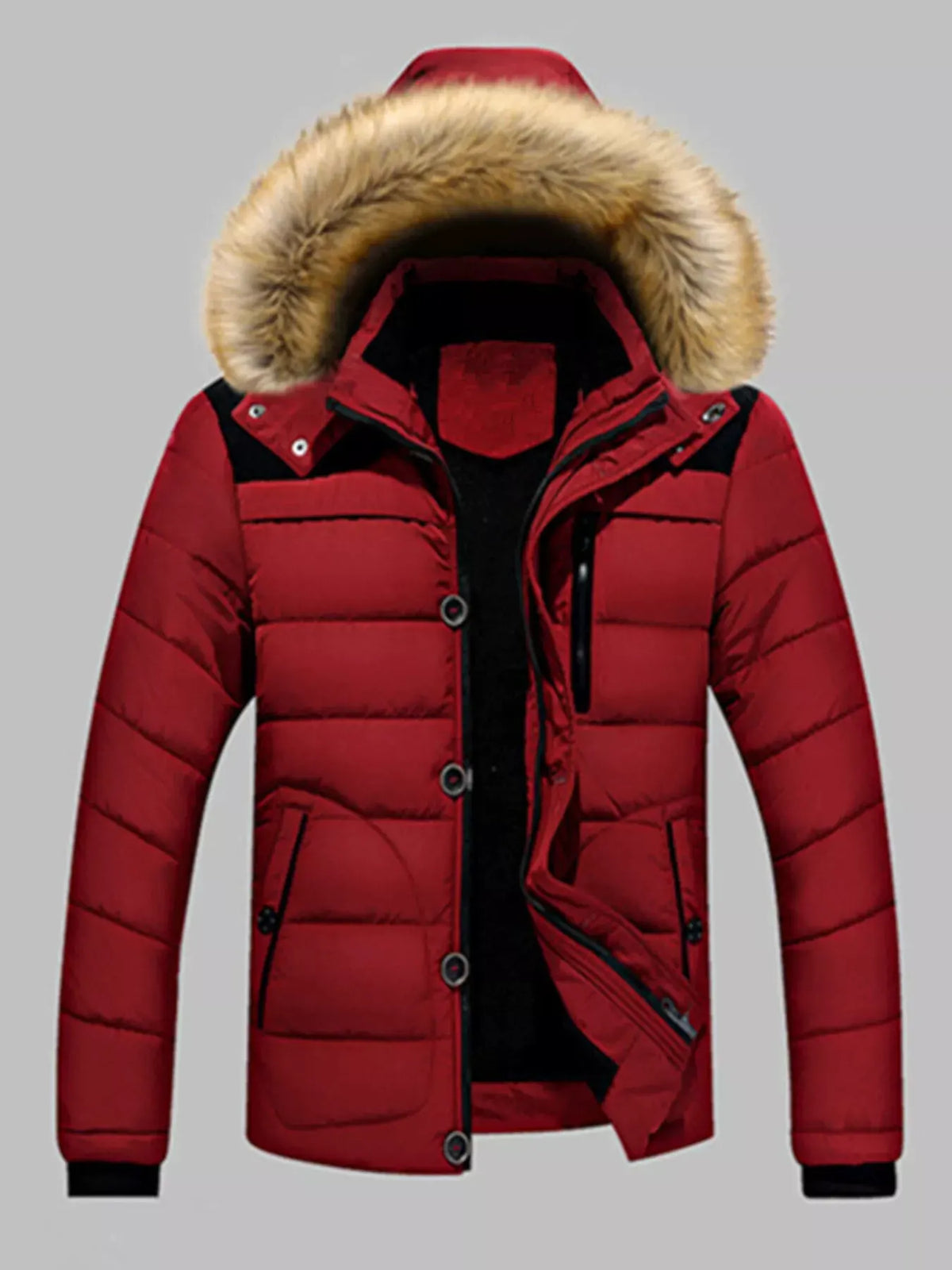 Men's Plus Size Padded Fur Hood Puffer Jacket by Partner Label