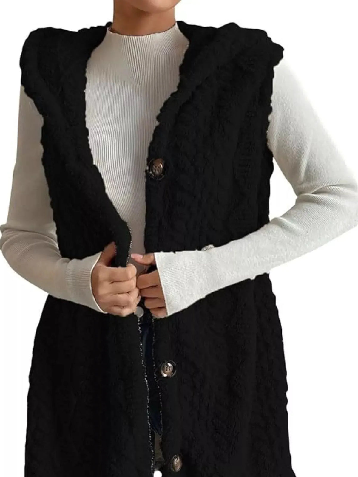 Button‑Down Sherpa Hooded Vest Coat | Partner Labels Selection by Partner Label