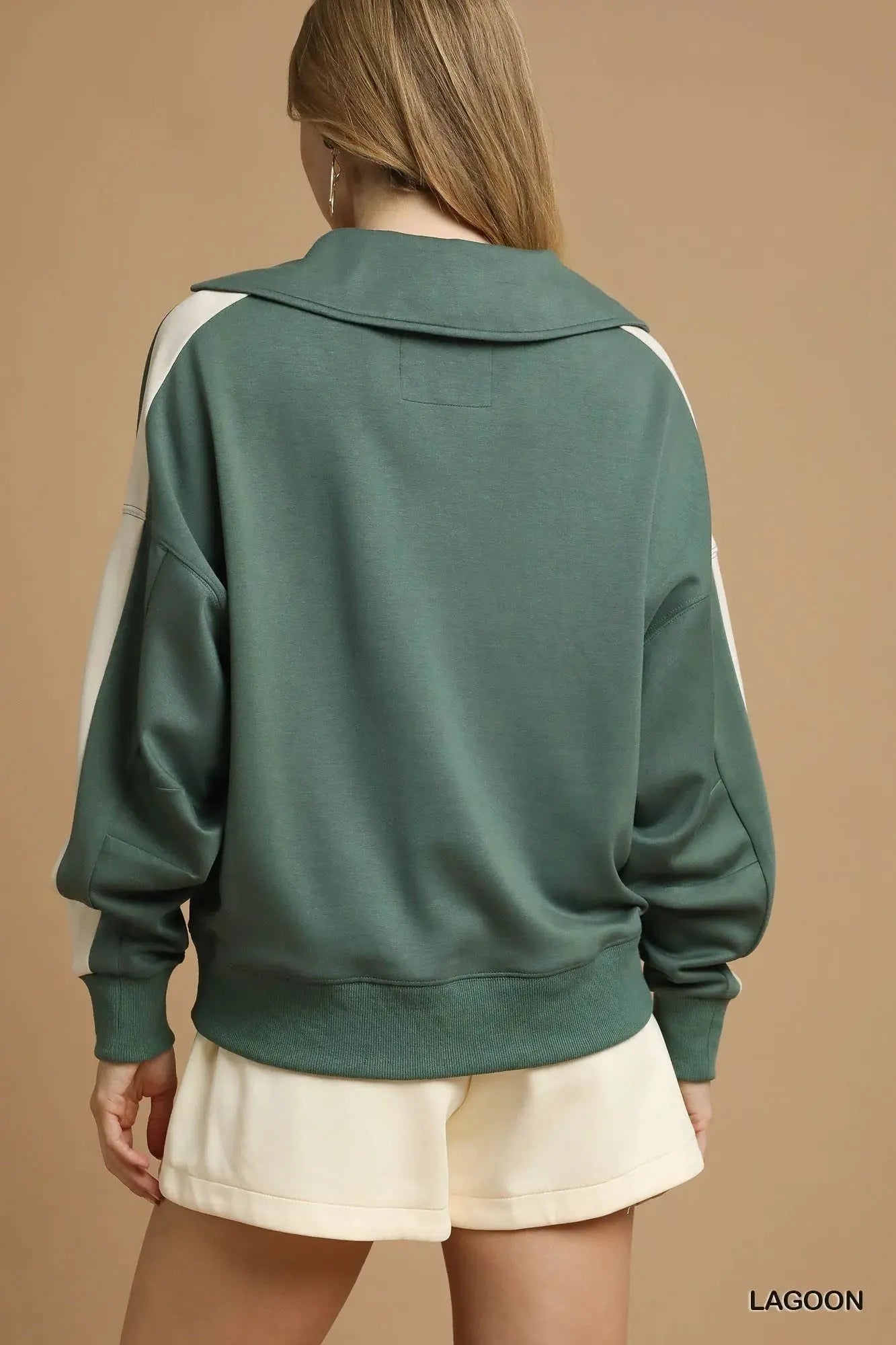Umgee Contrast Long Sleeve Sweatshirt with Collar by Umgee