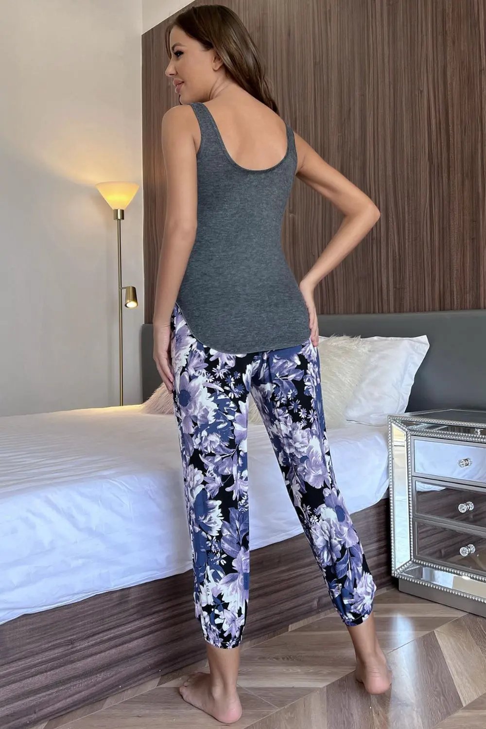 Scoop Neck Tank and Floral Cropped Pants Lounge Set by Partner Label