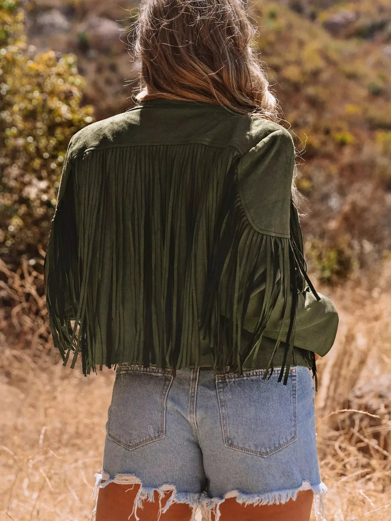 Cropped Fringe Faux Suede Jacket by Partner Label