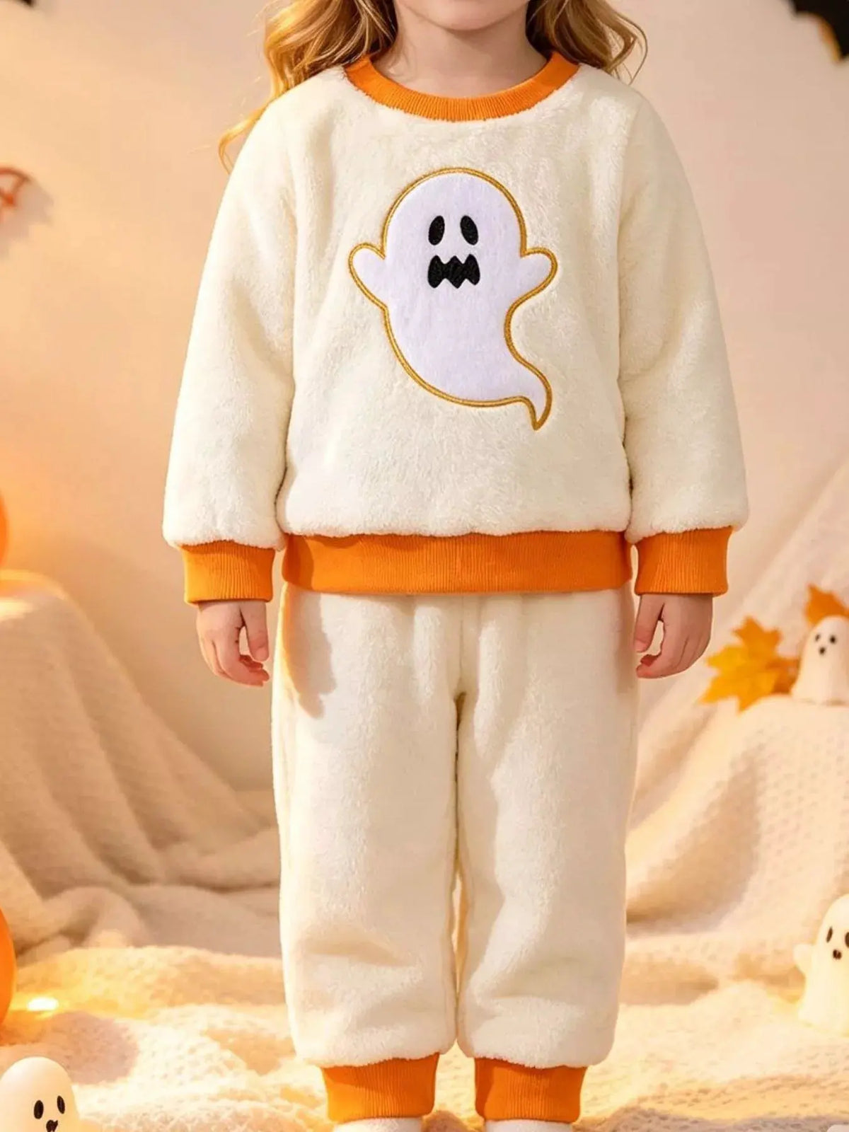 Children's Halloween Ghost Pattern Top and Pants Set by Trendsi