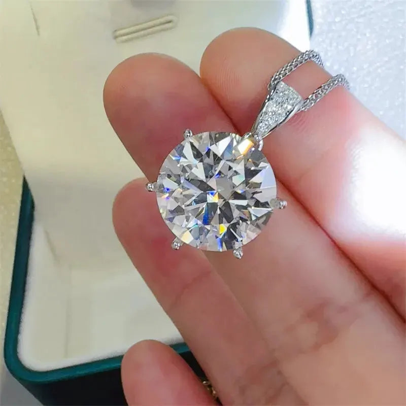 10 Carat Moissanite 925 Sterling Silver Pendant Necklace by Partner Labels