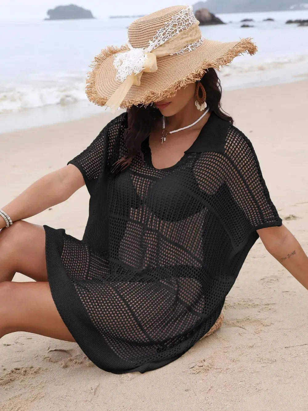 Hollow Out Collared Neck Cover-Up by Partner Labels