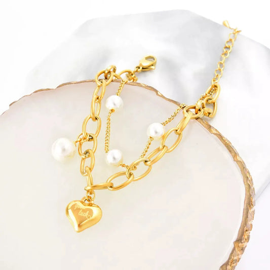 18K Gold-Plated Heart Charm Bracelet by Partner Label