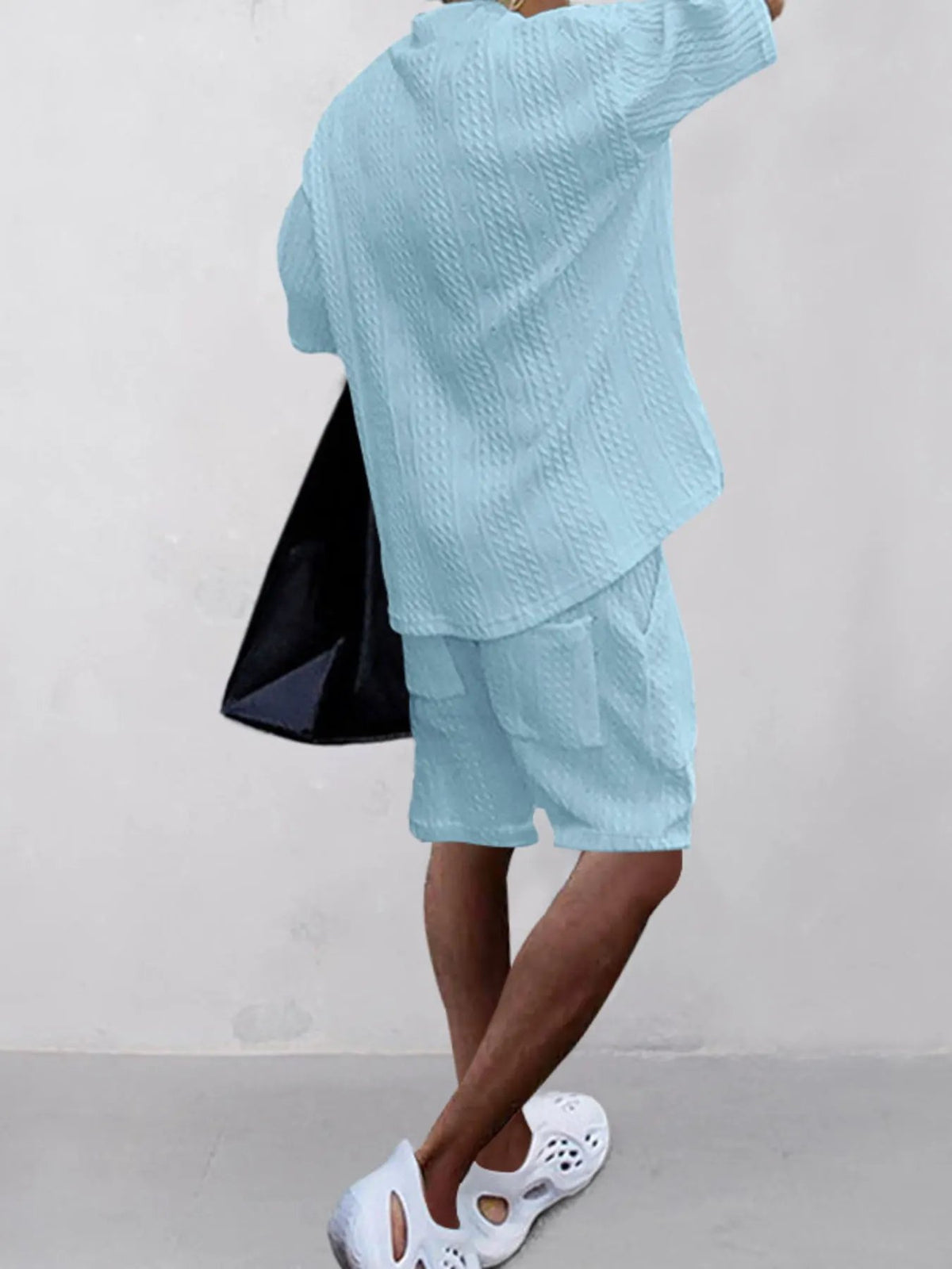 Men's Full Size Casual Knit V-Neck Short Sleeve Top and Shorts Set Plus Size by Trendsi