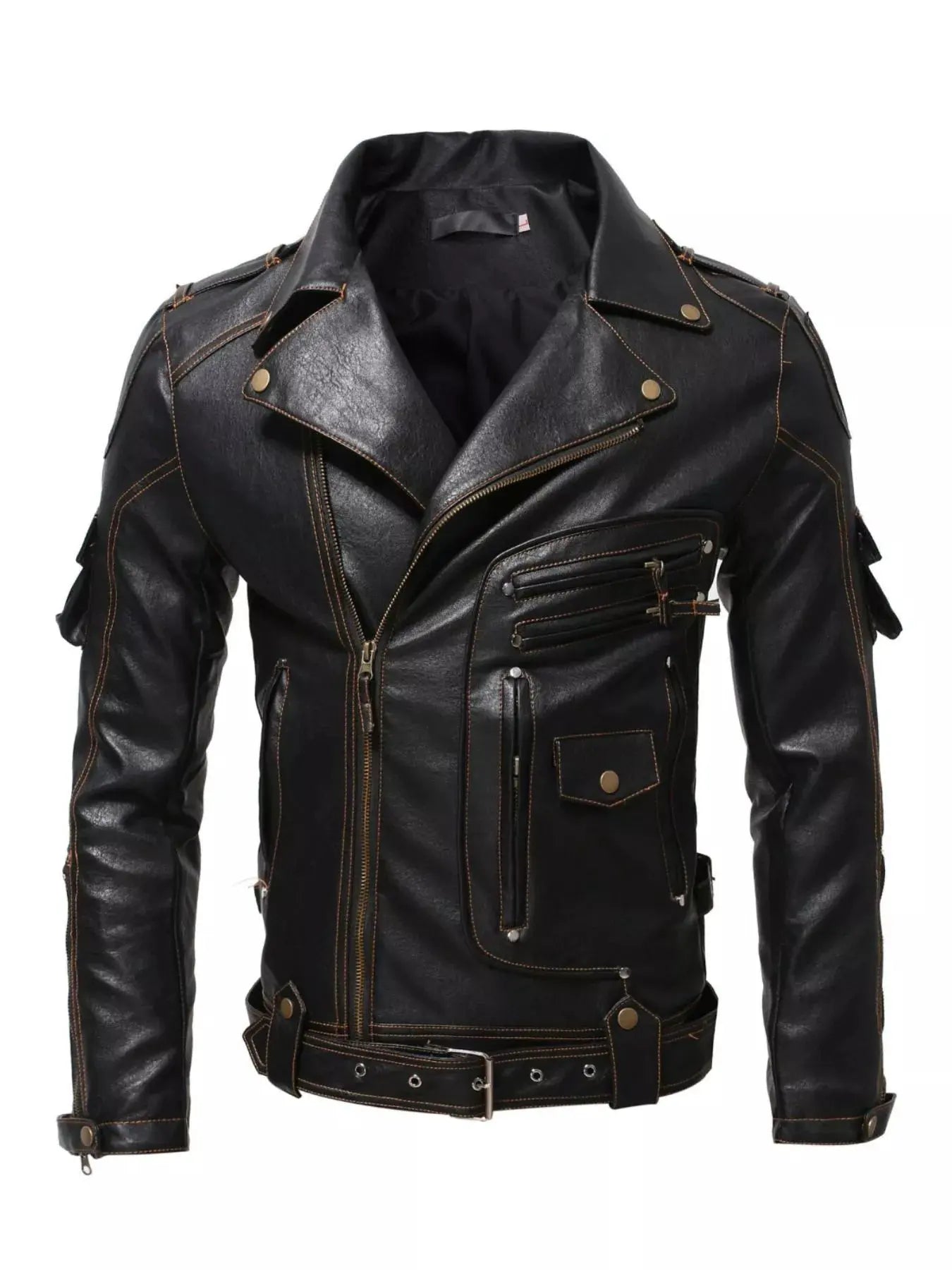 Men's Full Size Faux Leather Motorcycle Jacket Plus Size by Partner Label