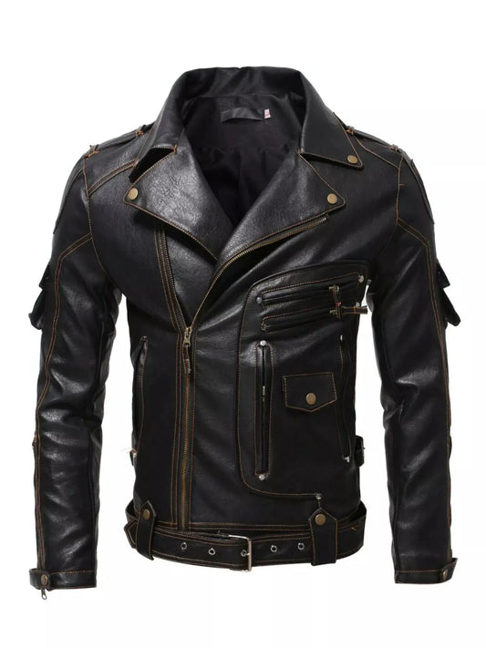 Men's Full Size Faux Leather Motorcycle Jacket Plus Size by Partner Label