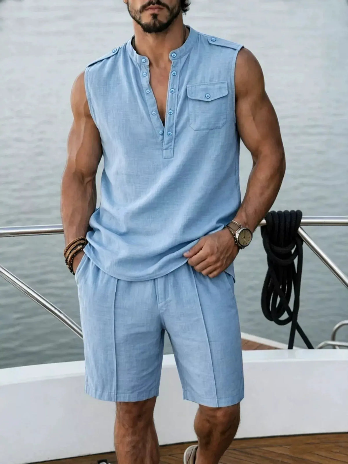 Men's Full Size Sleeveless Top and Shorts Two-Piece Set Plus Size by Trendsi