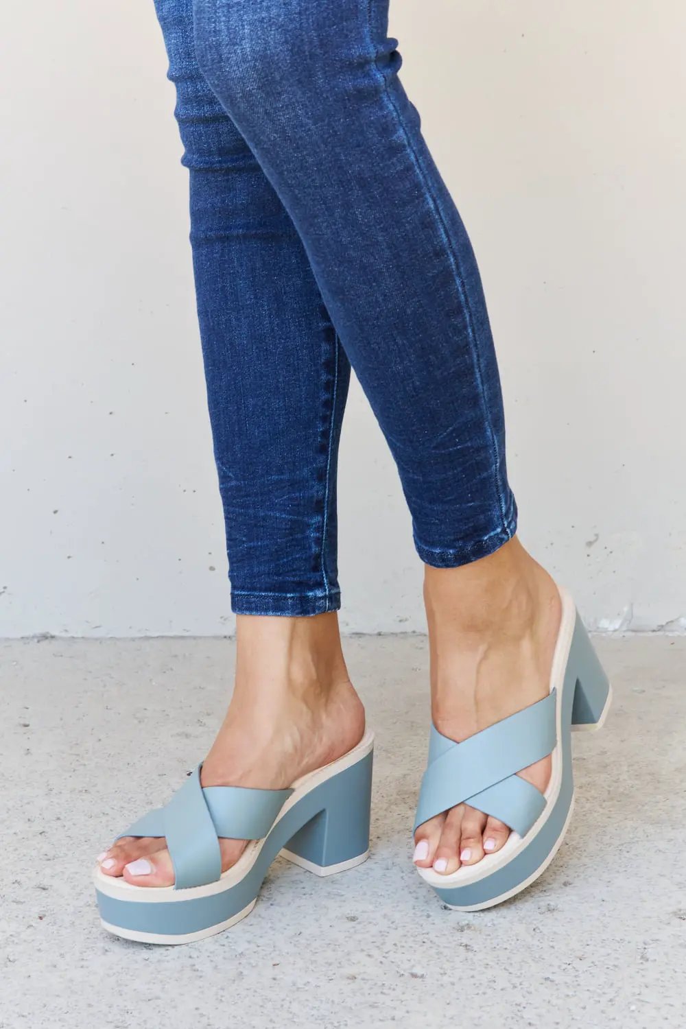 Weeboo Cherish The Moments Contrast Platform Sandals in Misty Blue by Weeboo
