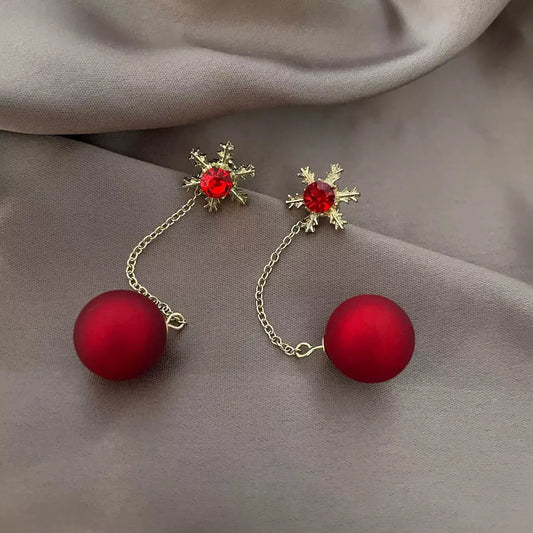 Snowflake Drop Earrings with Red Ball by Partner Label