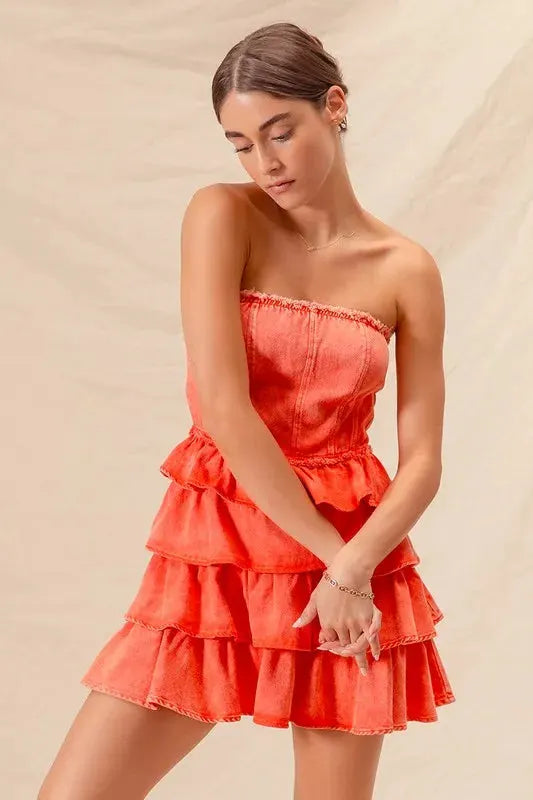 SO ME Strapless Ruffle Layered Game Day Cheer Up Dress by SO ME