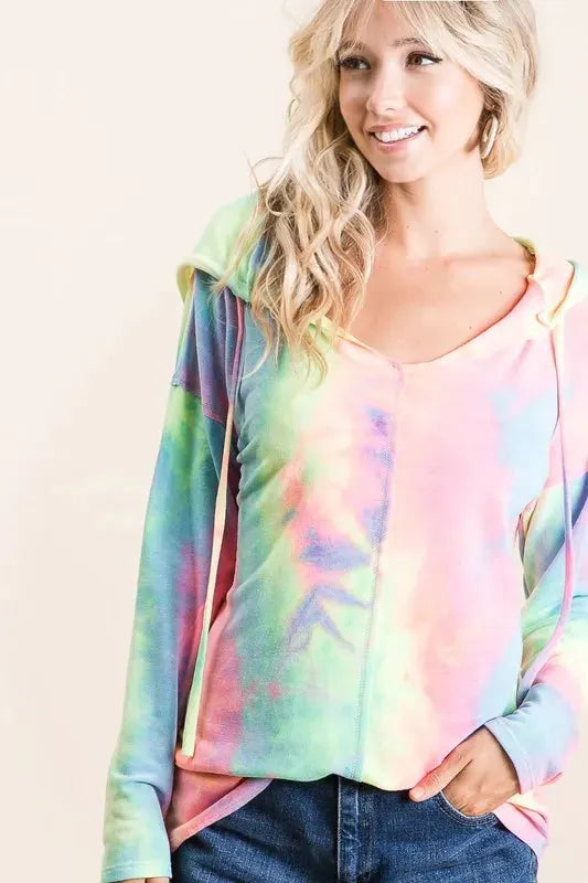 BiBi Tie Dye Terry Long Sleeve Hoodie by BiBi