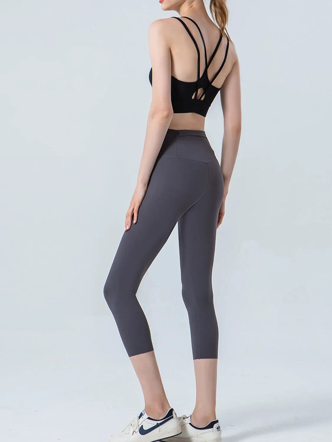 Wide Waistband Cropped Sports Leggings by Partner Label