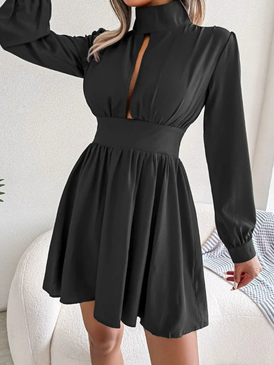 Cutout Turtleneck A-Line Mini Dress by Partner Label