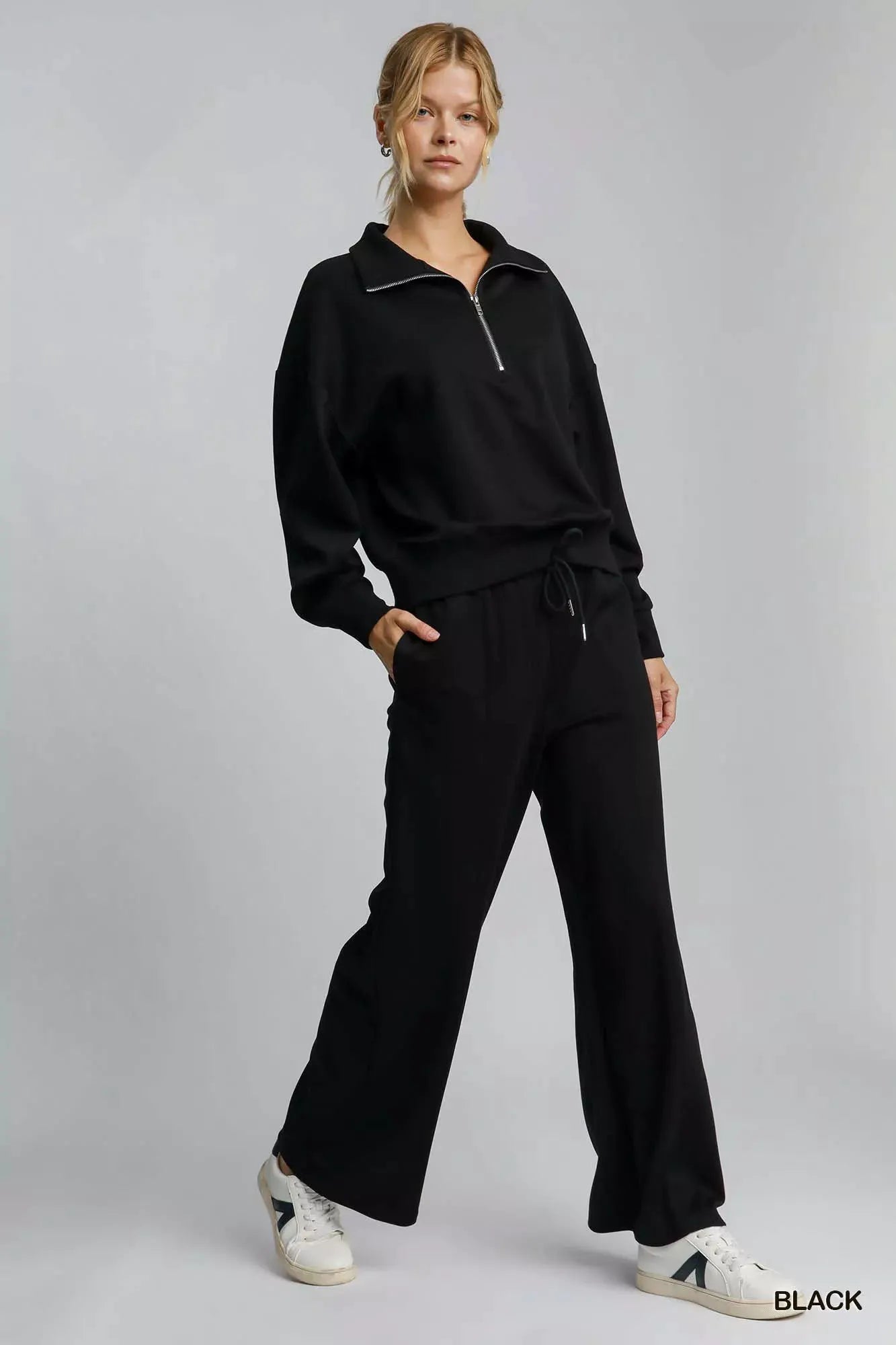 Umgee Half Zip Drop Shoulder Sweatshirt by Umgee