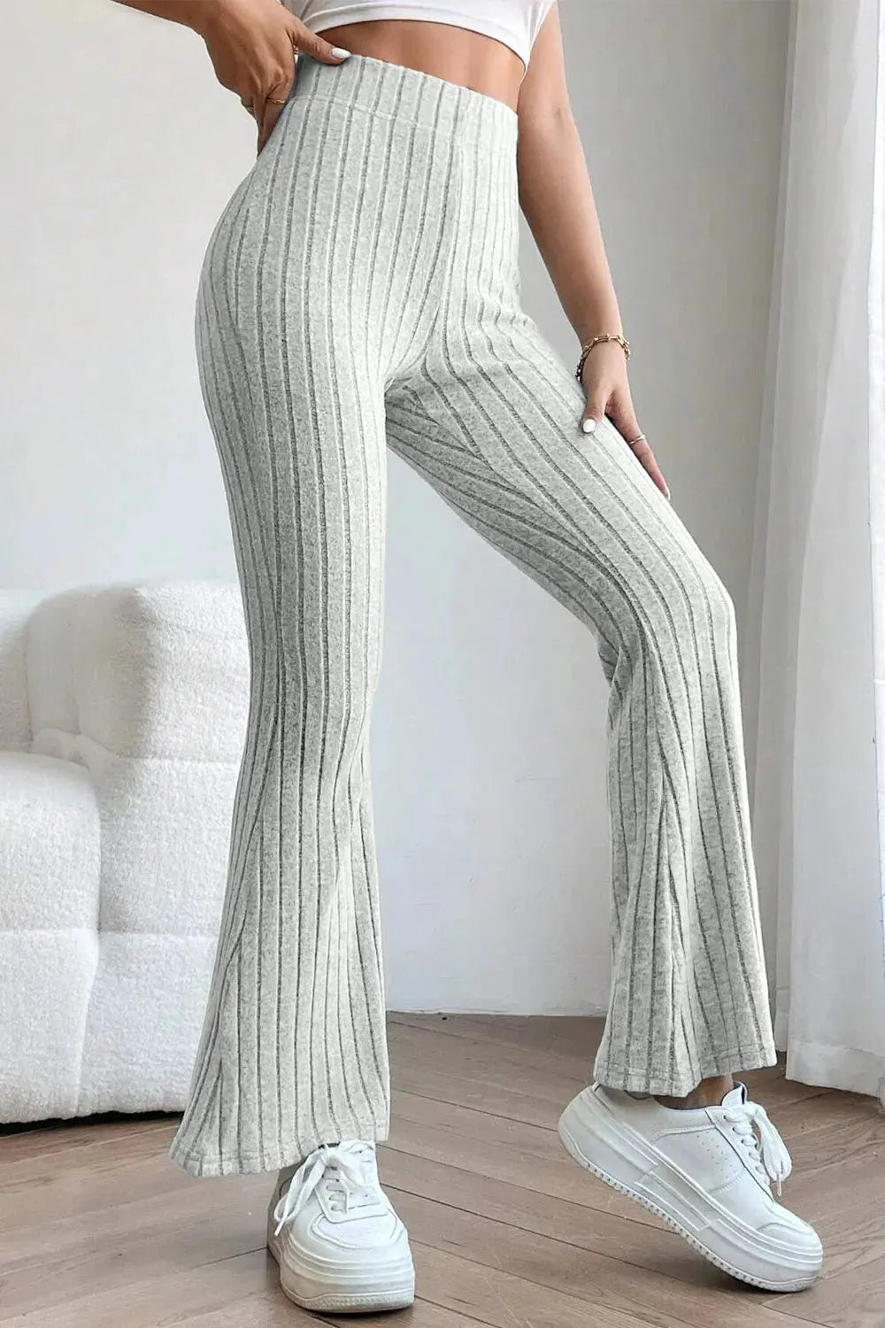 Basic Bae Full Size Ribbed High Waist Flare Pants by Partner Label