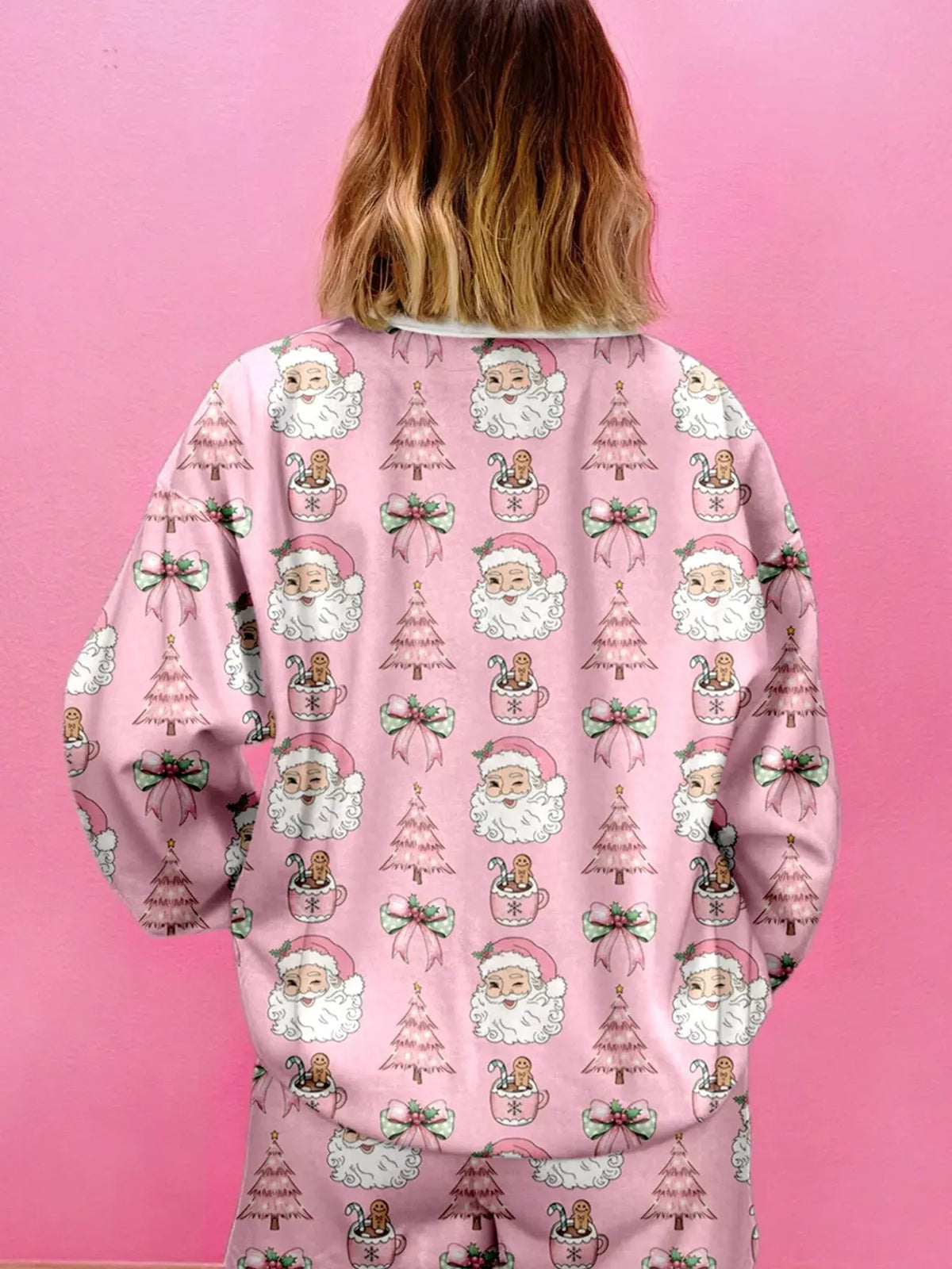 Christmas Santa Print Round Neck Top and Shorts Lounge Set by Partner Label