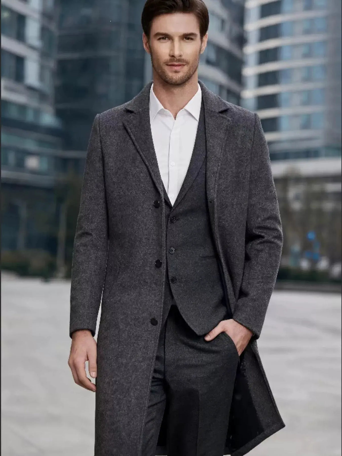 Men's Plus Size Slim-Fit Lapel Collar Overcoat by Trendsi