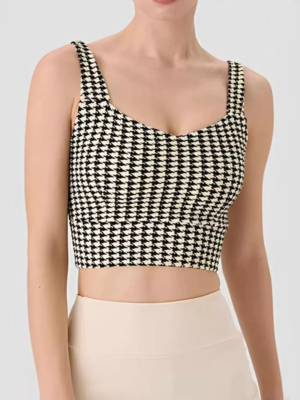 Crisscross Back Houndstooth Active Bra by Partner Label
