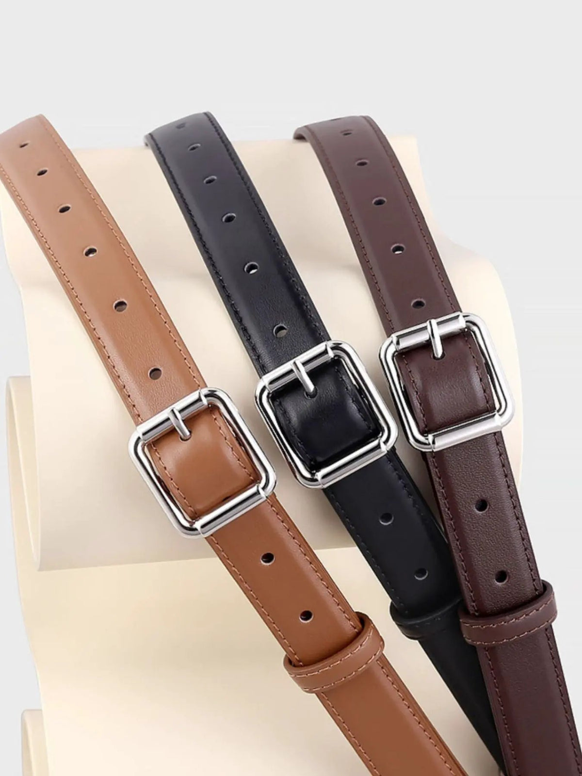 Square Buckle Leather Belt by Trendsi