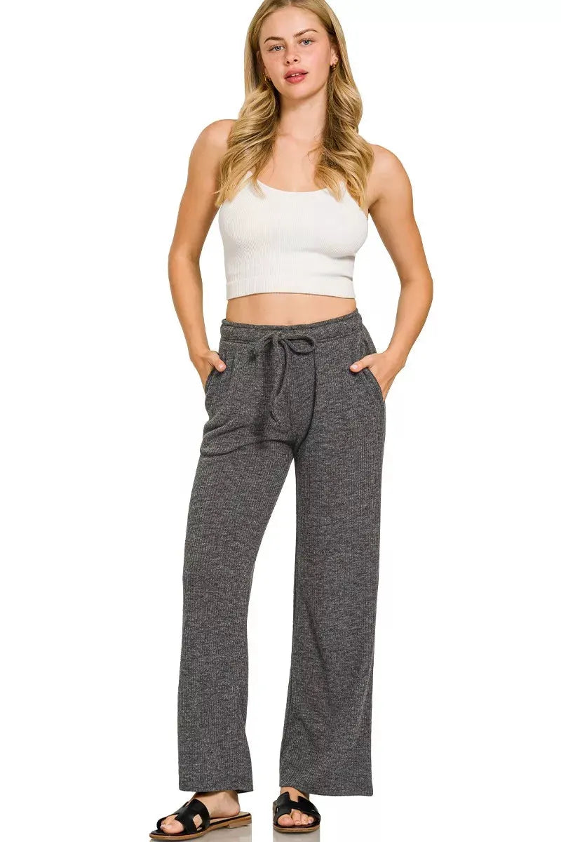 Zenana Ribbed Drawstring Lounge Pants by Zenana