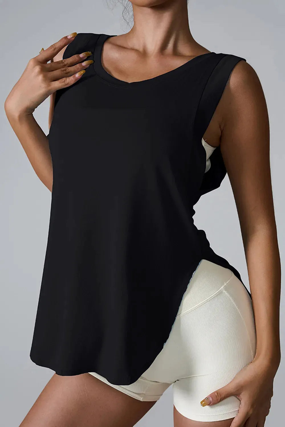 Slit Round Neck Active Tank by Partner Label