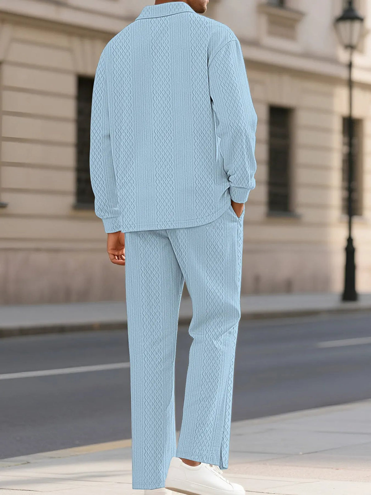 Men's Full Size Textured Long Sleeve Top and Pants Set Plus Size by Partner Label