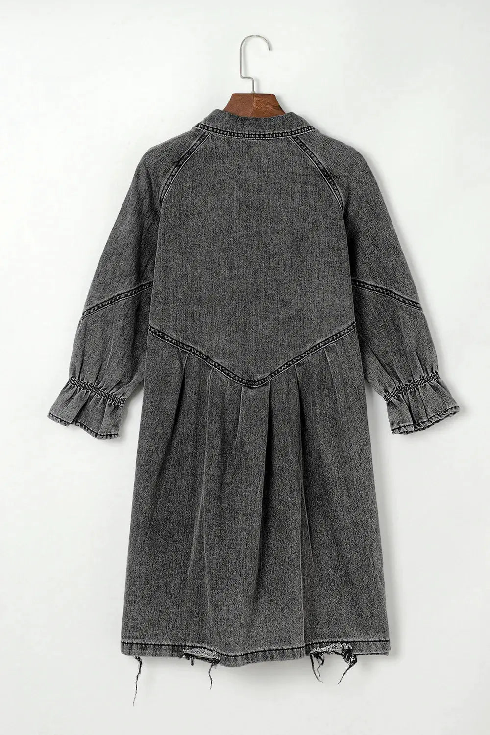 Distressed Collared Neck Flounce Sleeve Denim Dress by Partner Label