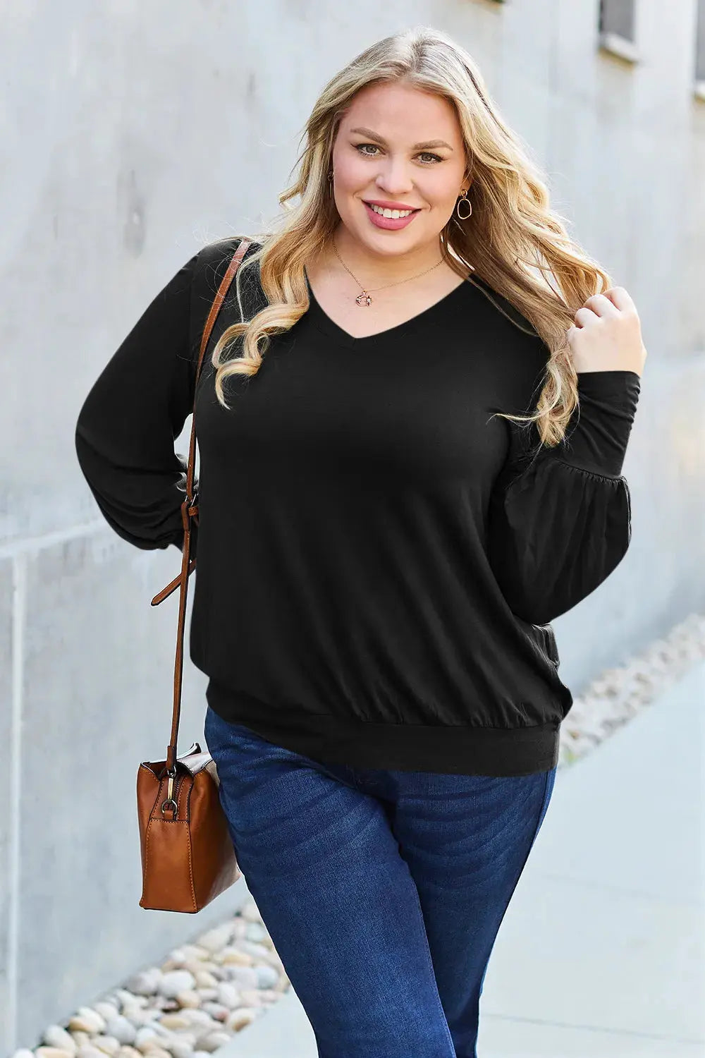 Basic Bae Full Size V-Neck Lantern Sleeve Top by Basic Bae