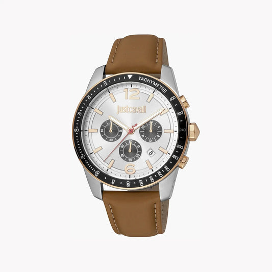 Just Cavalli Men's Brown Leather Watch, Silver Dial | Jc1g204l0035 by JUST CAVALLI