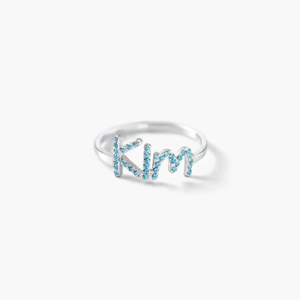 925 Sterling Silver Swarovski Stone Name Ring - Swarovski stone ring by Maiden-Art