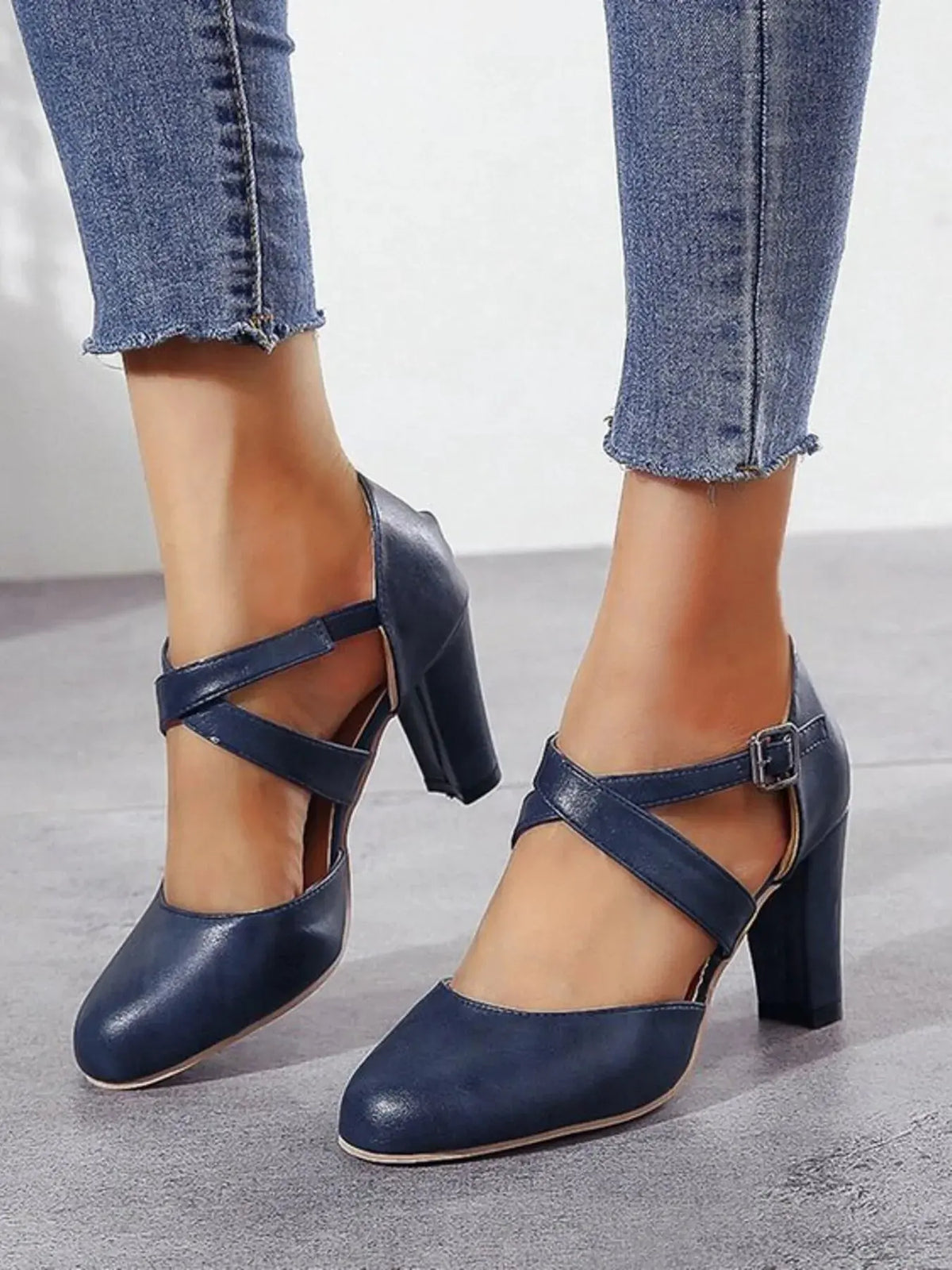Cross-Strap Block Heel Pumps by Partner Label