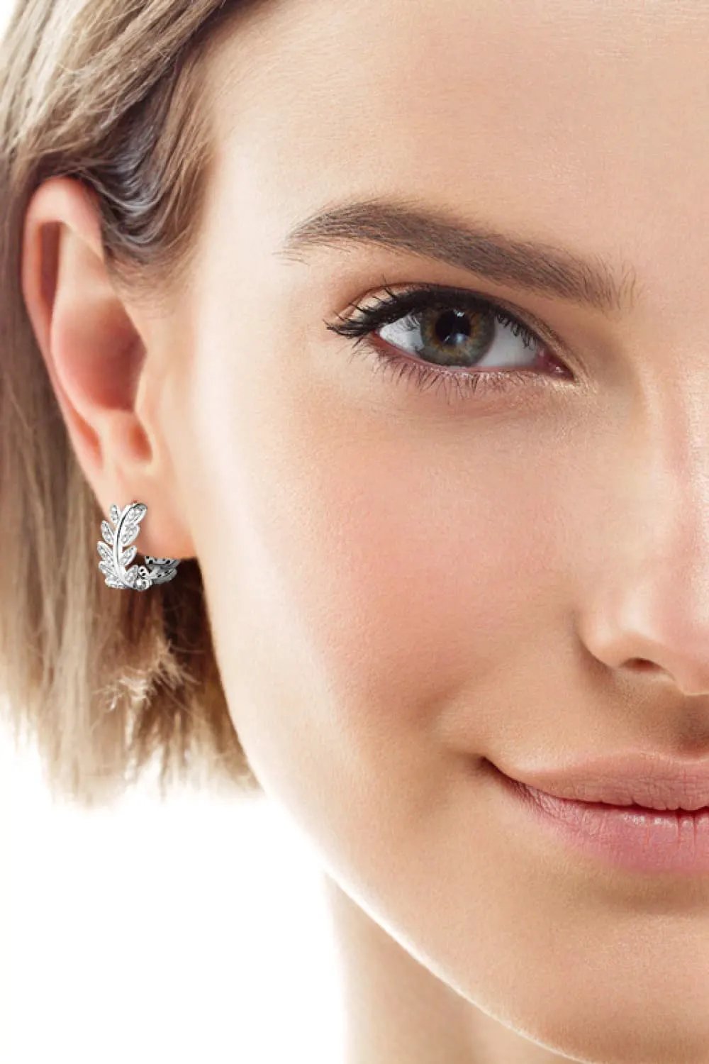Moissanite Leaf 925 Sterling Silver Earrings by Partner Label