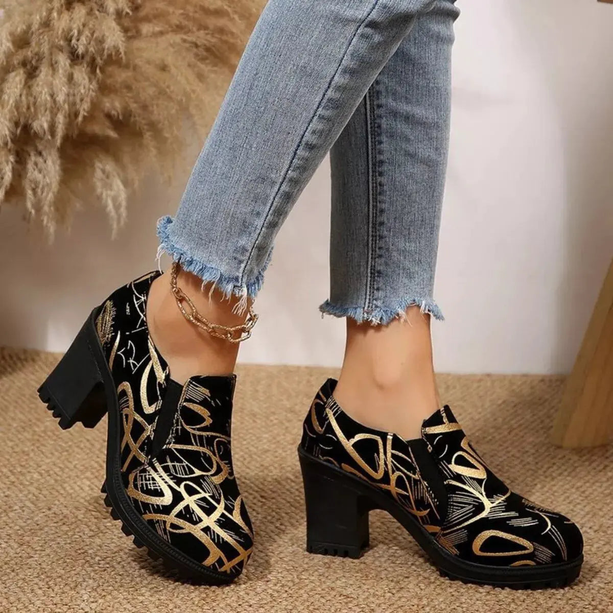 Round Toe Block Heels Pumps by Partner Label