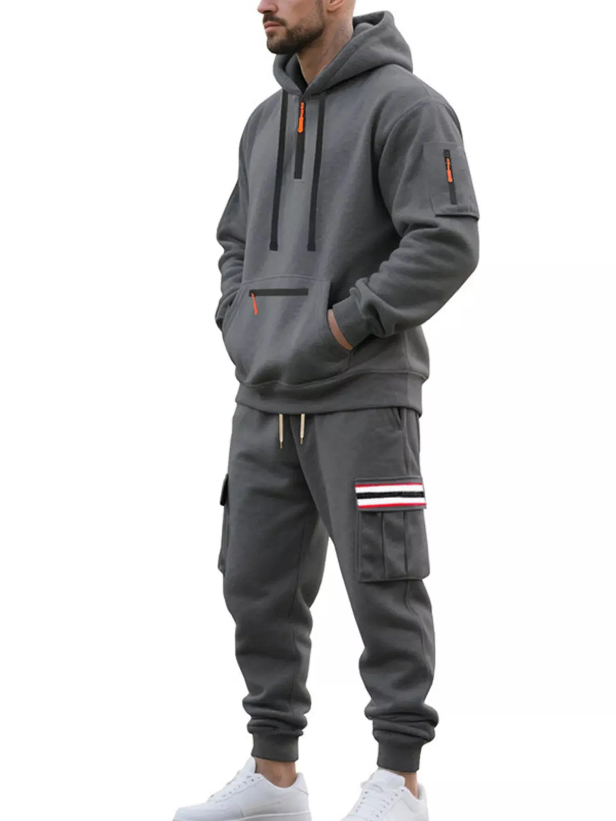 Men's Full Size Casual Half-Zip Hoodie and Cargo Pants Set Plus Size by Trendsi