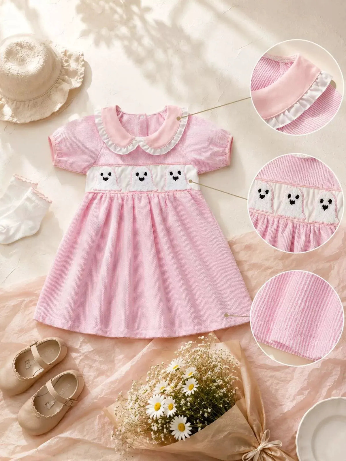 Children's Halloween Ghost Smocked Gingham Dress by Trendsi