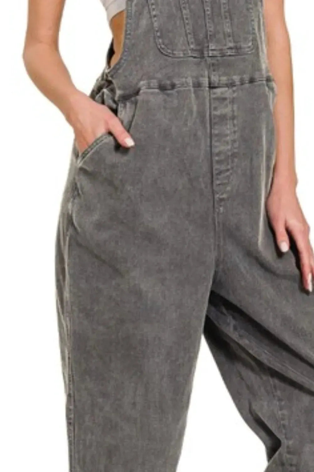 Zenana Washed Knot Strap Relaxed Fit Overalls by Zenana