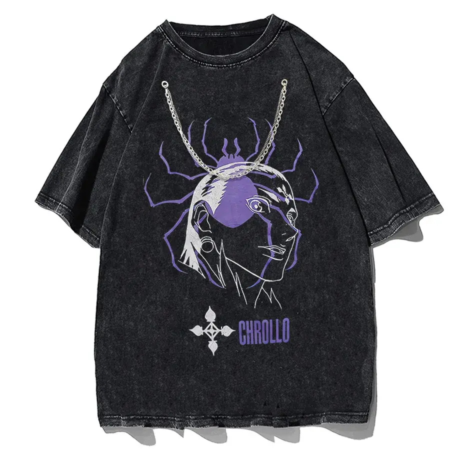Vintage Washed Hunter x Hunter Chrollo Phantom Troupe Anime T-Shirt Men Harajuku Tee by Vimost Shop