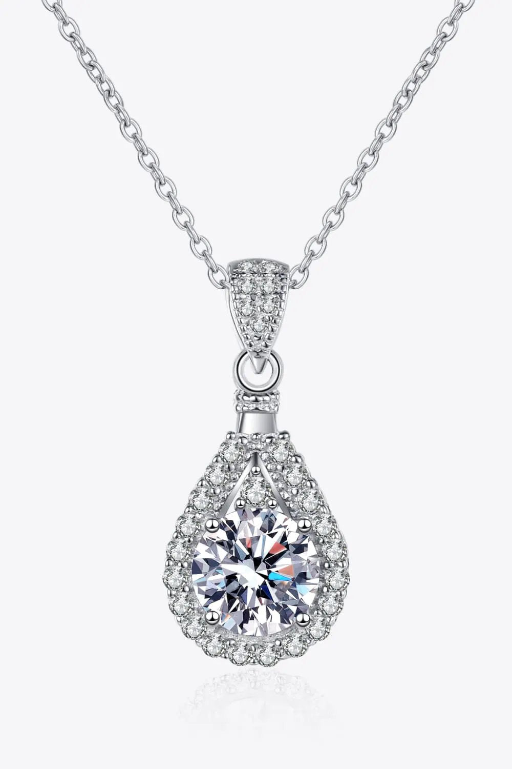 2 Carat Moissanite Teardrop Pendant 925 Sterling Silver Necklace by Partner Labels