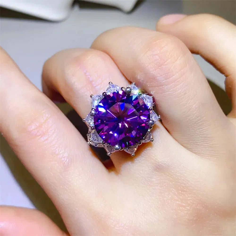 10 Carat Moissanite 925 Sterling Silver Flower Shape Ring by Partner Label