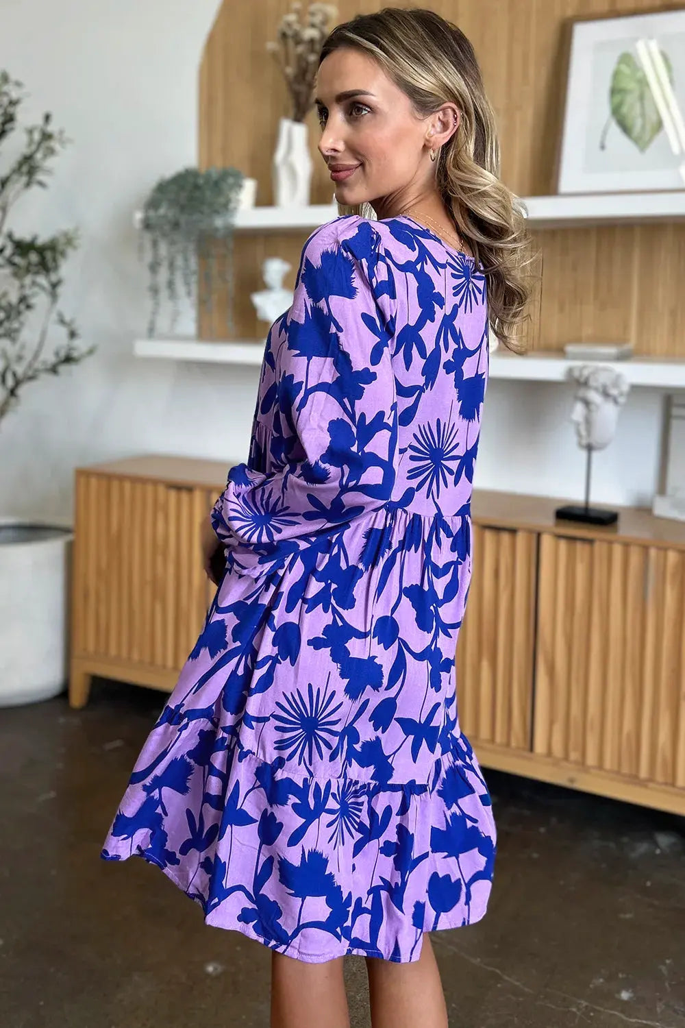 Double Take Full Size Printed Ruffle Hem Dress with Pocket by Double Take