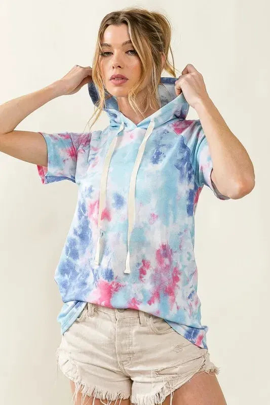 BiBi Tie Dye Terry Hoodie with Drawstring by BiBi