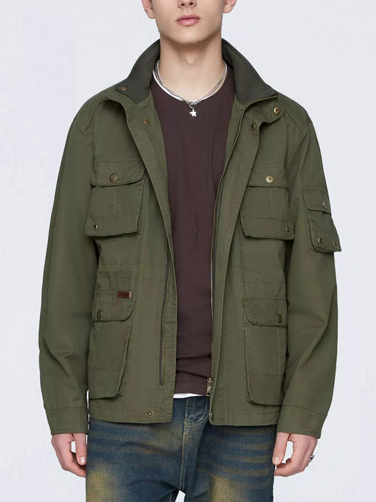 Men's Plus Size Multi-Pocket Zip Up Jacket by Partner Label