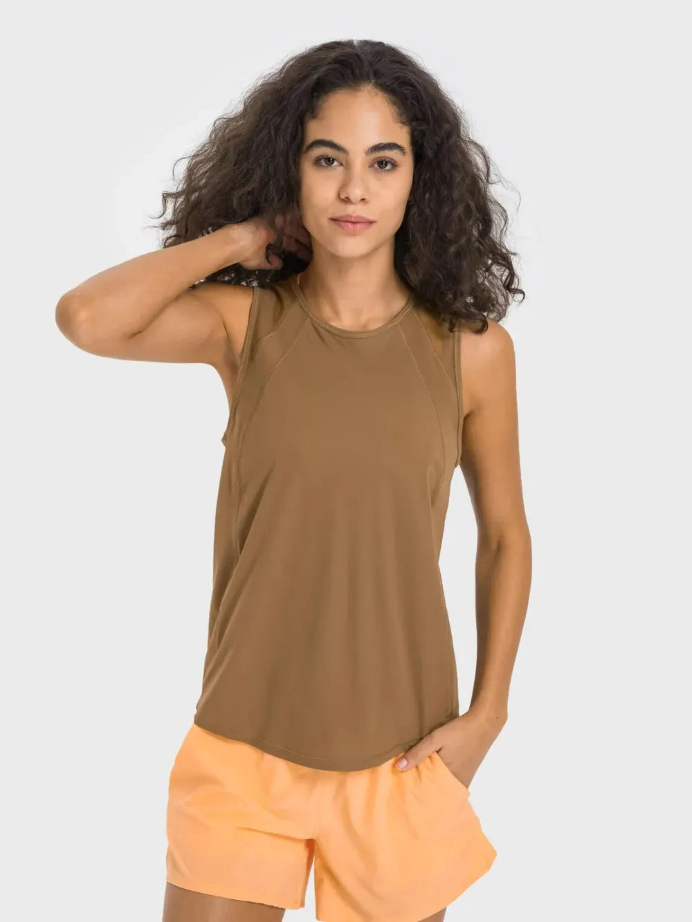 Millennia Cutout Back Round Neck Active Tank by Millennia
