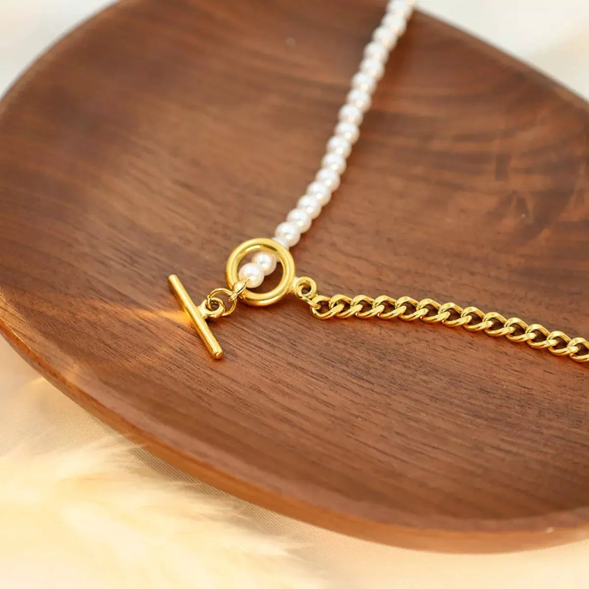 18K Gold-Plated Pearl Toggle Necklace by Partner Label