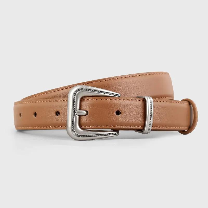 Leather Belt with Silver Buckle by Trendsi