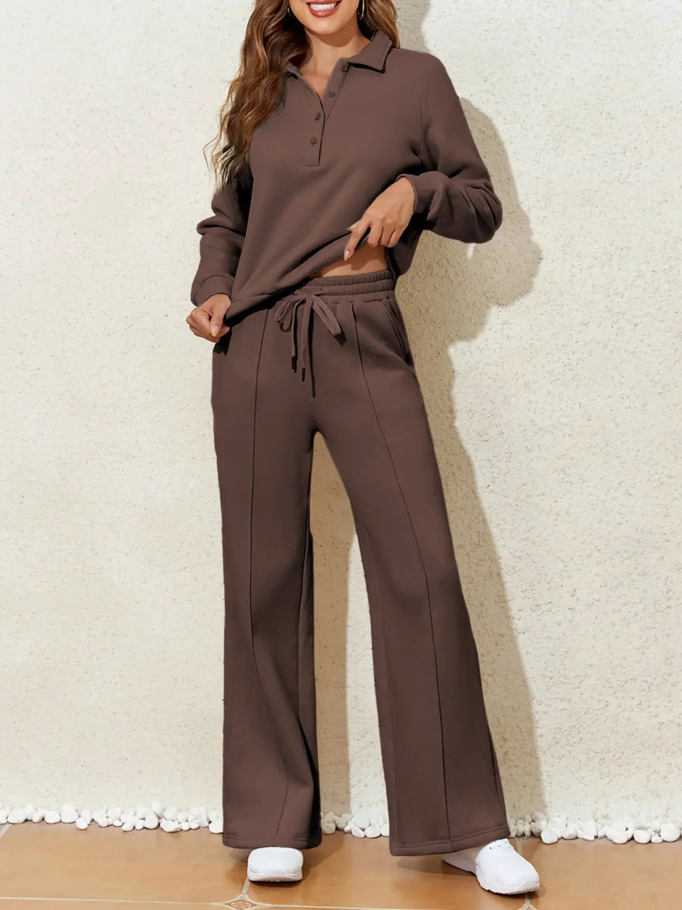 Collared Sweatshirt and High Waist Pants Active Set by Partner Label